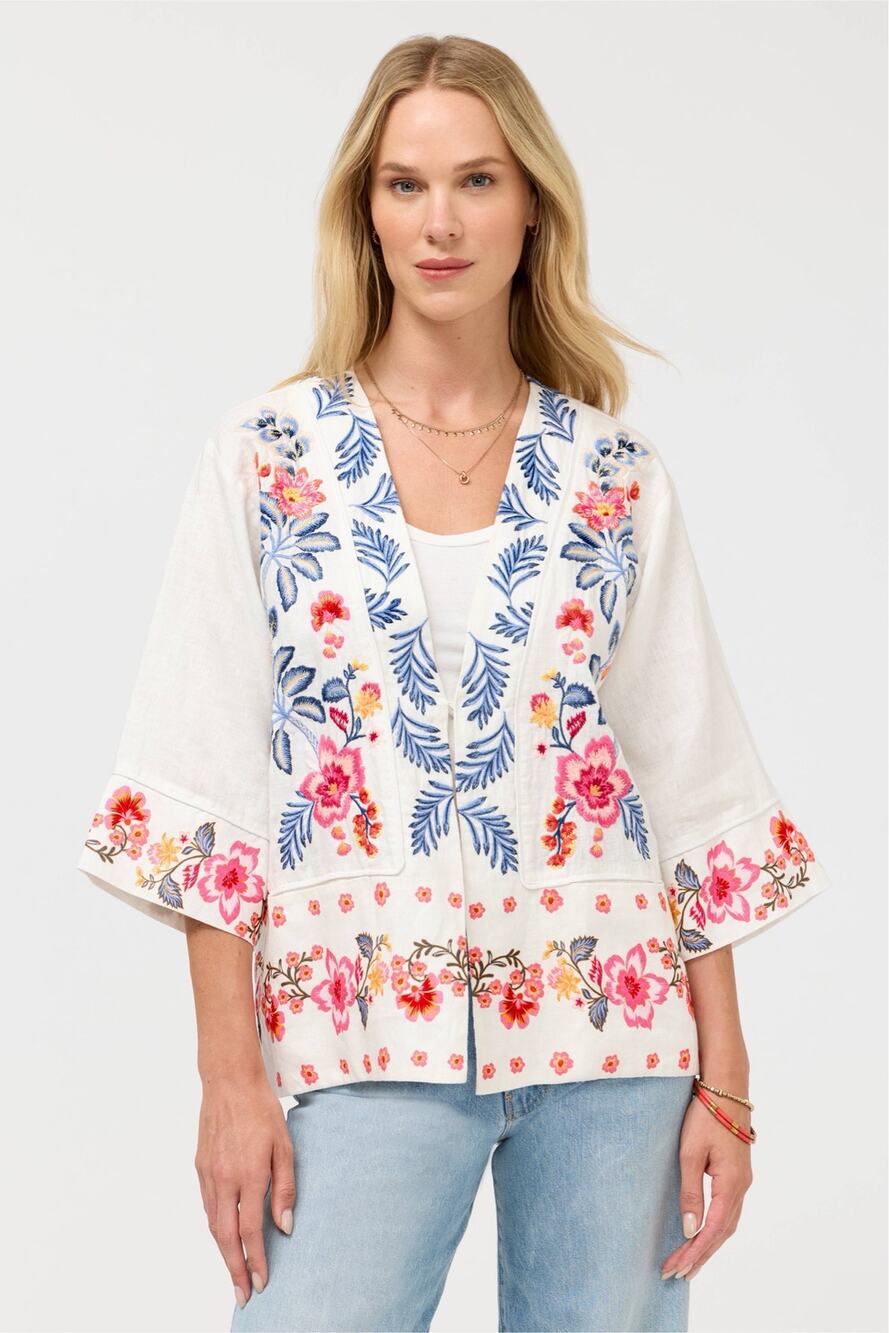 Johnny Was Wide Hem Kimono Embroidered Floral Design NWT 2X Plus